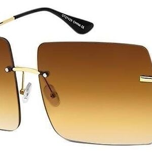 Gold-Accented Rimless Sunglasses with Gradient Brown Lenses